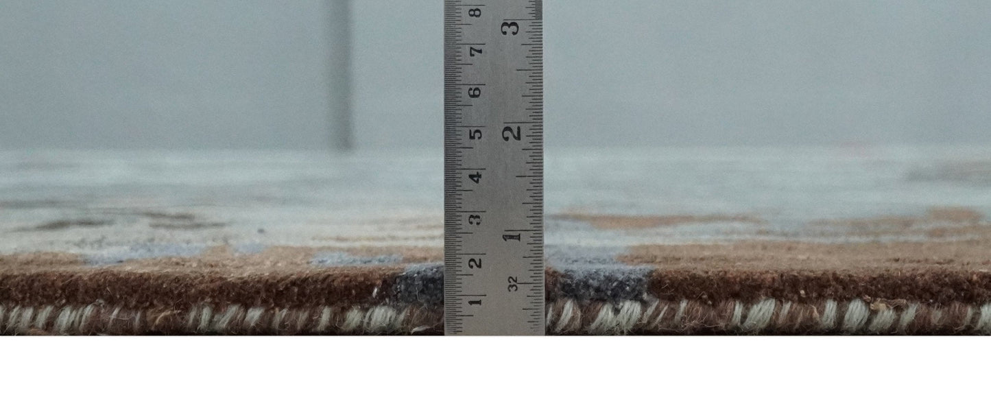 8x11 Gray, Silver and Brown Modern Abstract Hand Tufted wool and Art silk Area Rug