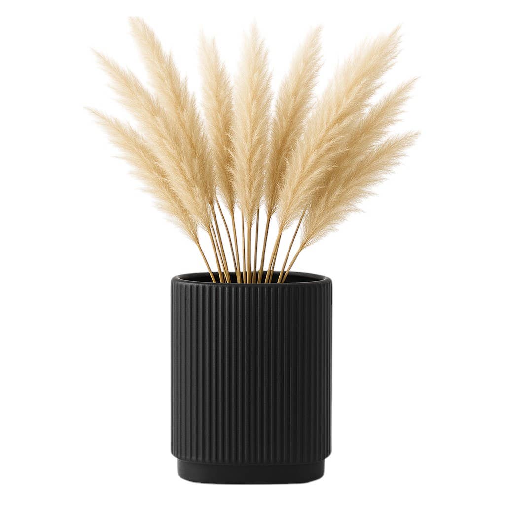 Ceramic Modern Ridged Decorative Vase - Black, 8 in.