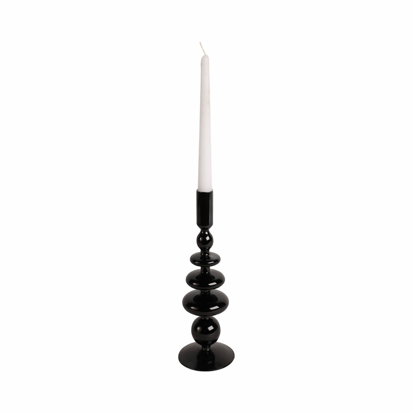 Glass Vintage Bubble Taper Candle Holder - Black, 11 in.