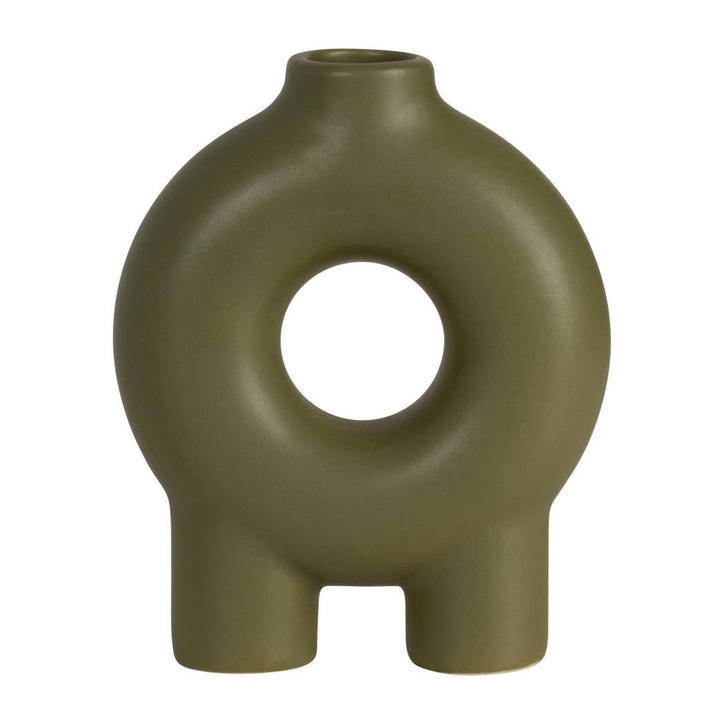 Ceramic Donut Footed Decorative Vase - Green, 7 in.