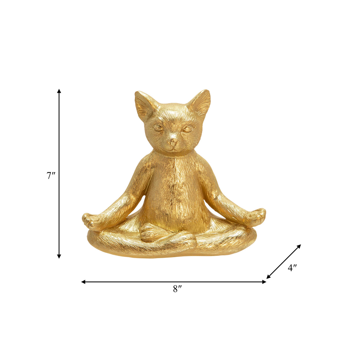 Resin Modern Cat Figurine in Meditative Pose - Gold, 7 in.
