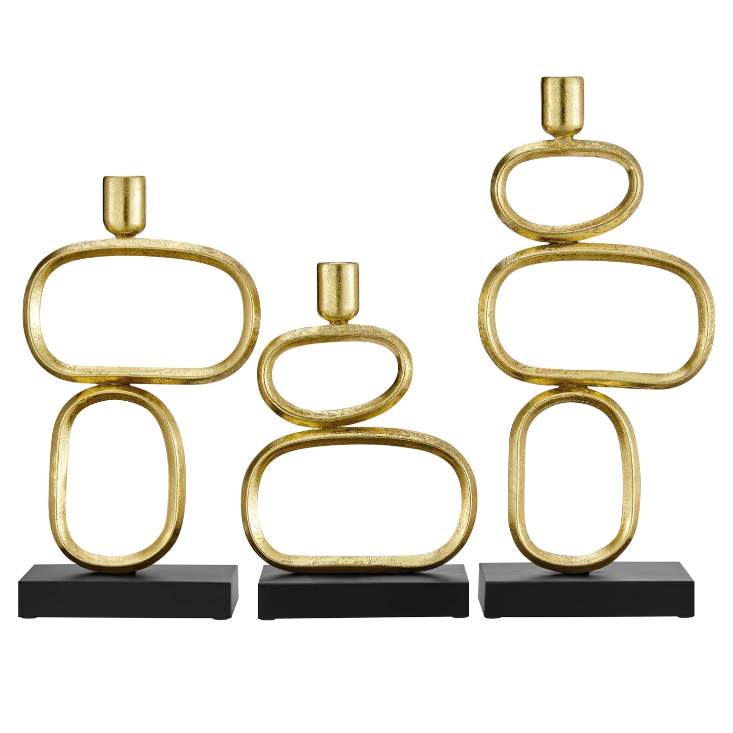 Eduardo Gold and Black Candlestick Candle Holders - Set of 3