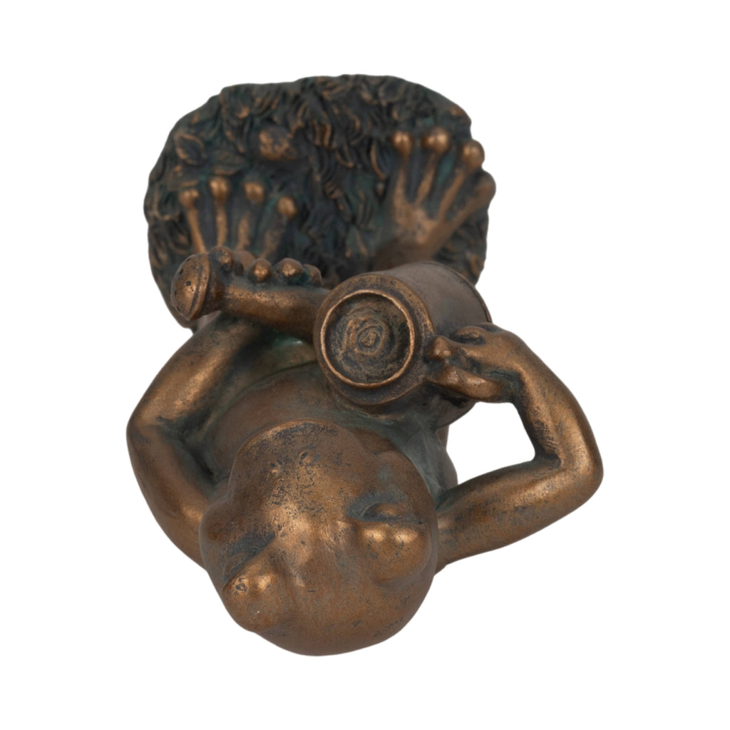 Resin Frog and Watering Can Garden Statue - Bronze, 10 in.