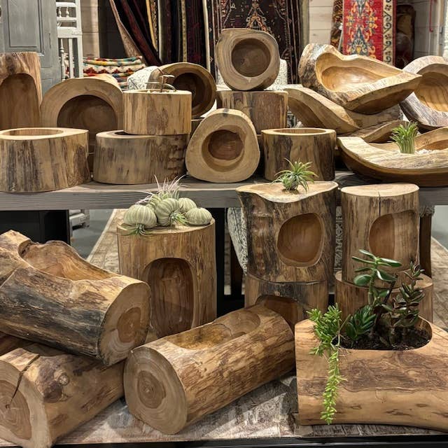 Wood Planter-Teakwood Log