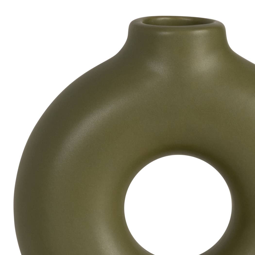 Ceramic Donut Footed Decorative Vase - Green, 7 in.