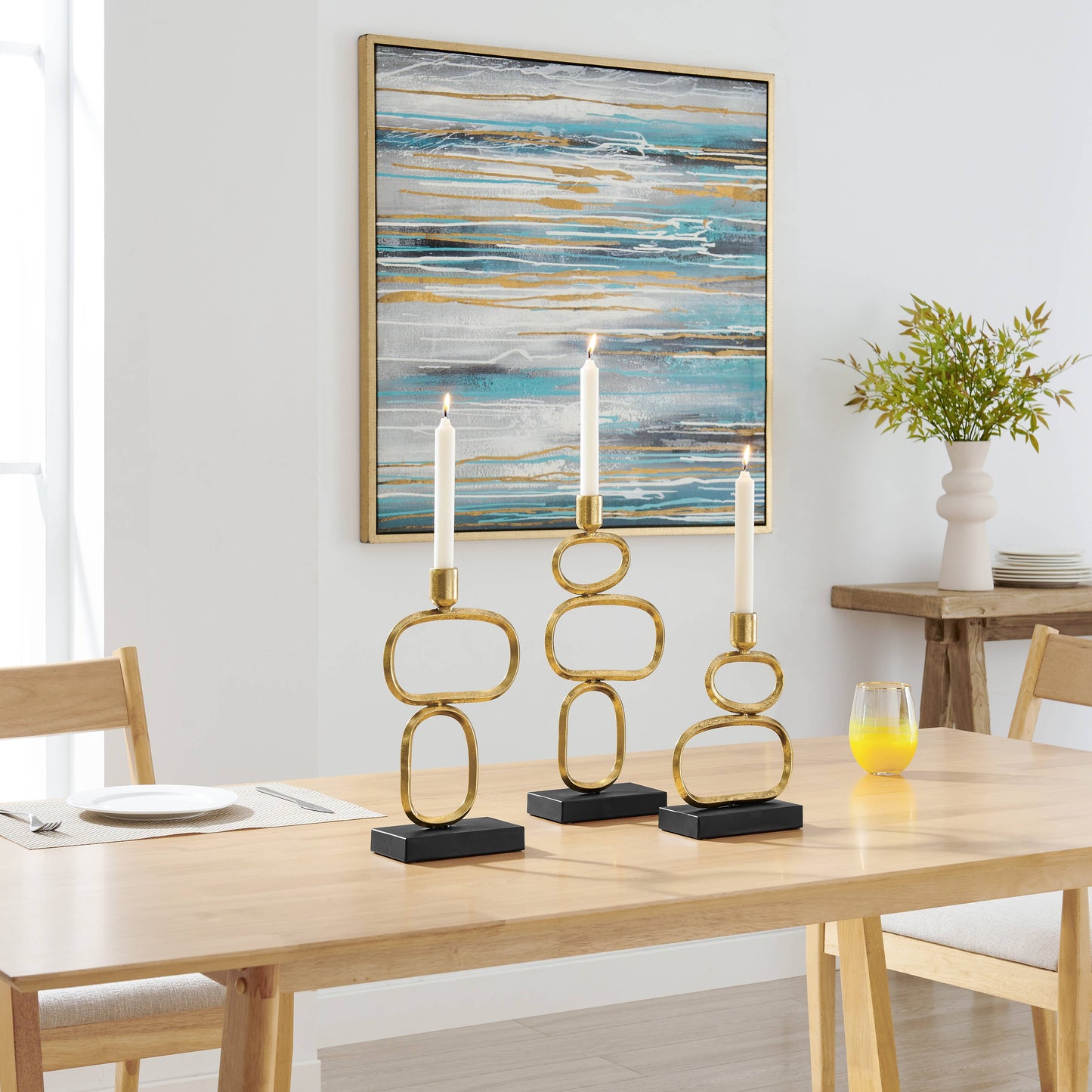 Eduardo Gold and Black Candlestick Candle Holders - Set of 3