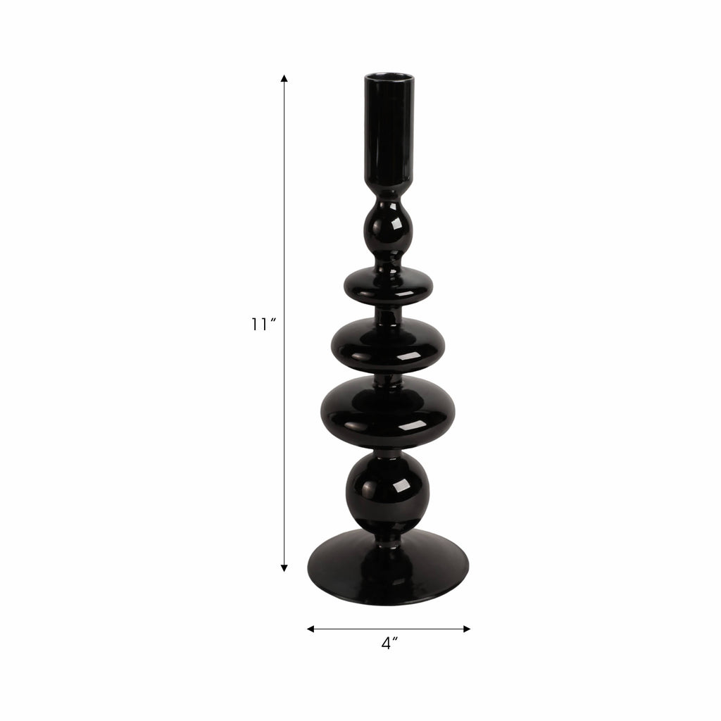Glass Vintage Bubble Taper Candle Holder - Black, 11 in.