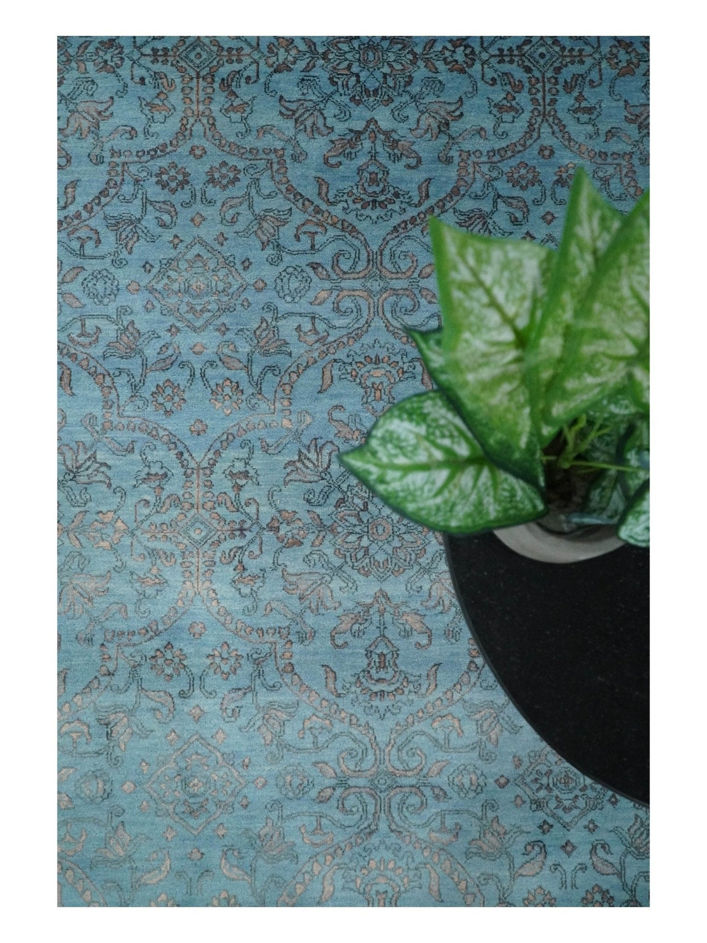 9x12 Fine Hand Knotted Blue and Brown Traditional Vintage Persian Wool and Silk Area Rug | AGR32