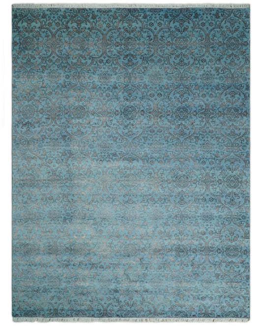 9x12 Fine Hand Knotted Blue and Brown Traditional Vintage Persian Wool and Silk Area Rug | AGR32