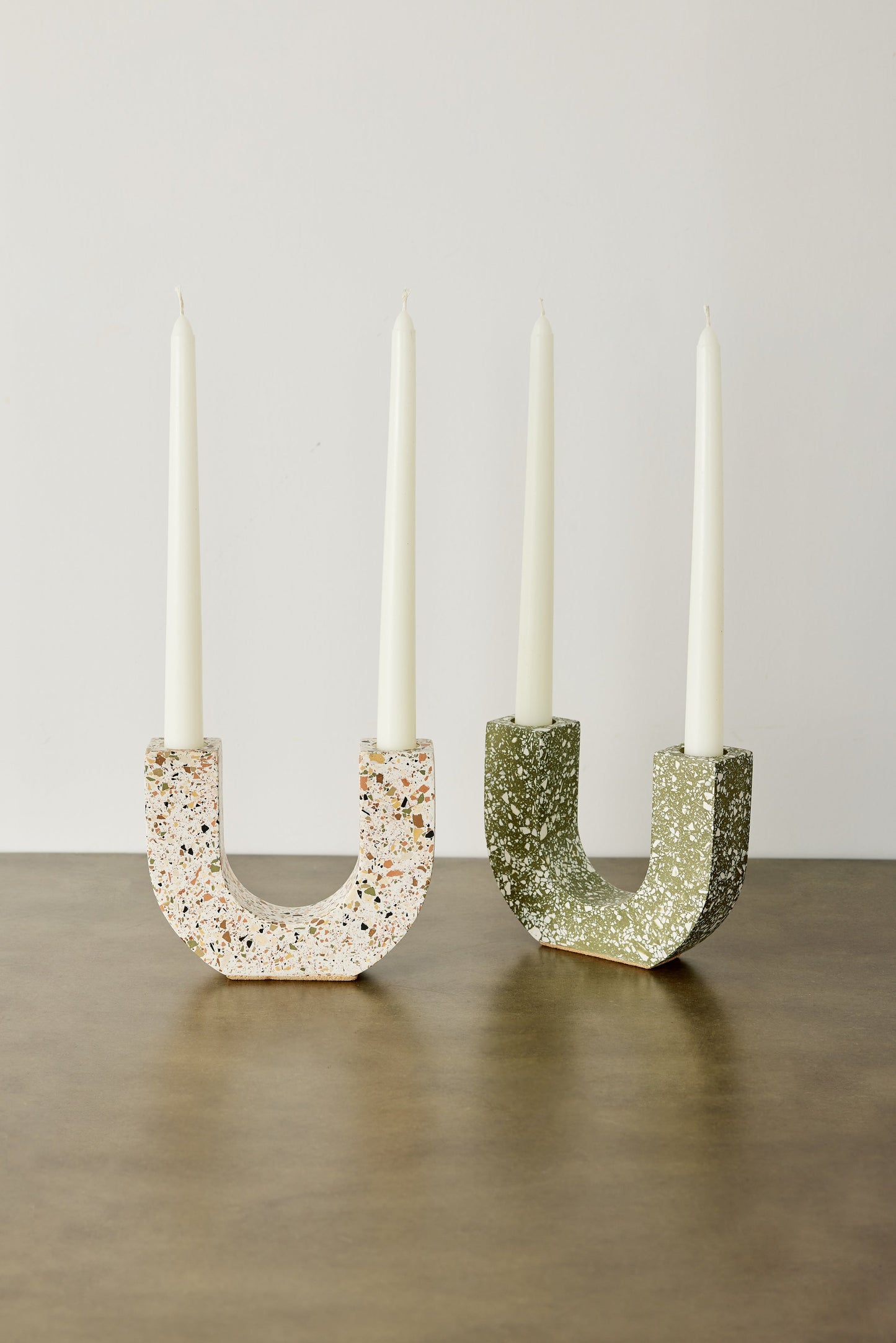 U-shaped Neutral Terrazzo Taper Candle Holder