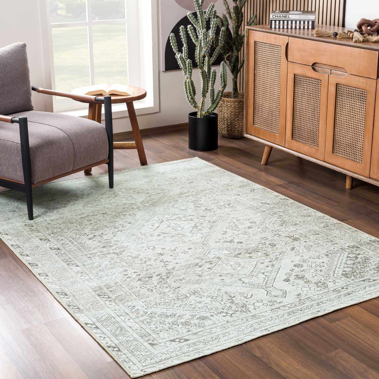 Barny Sage Flat Pile Washable Rug
