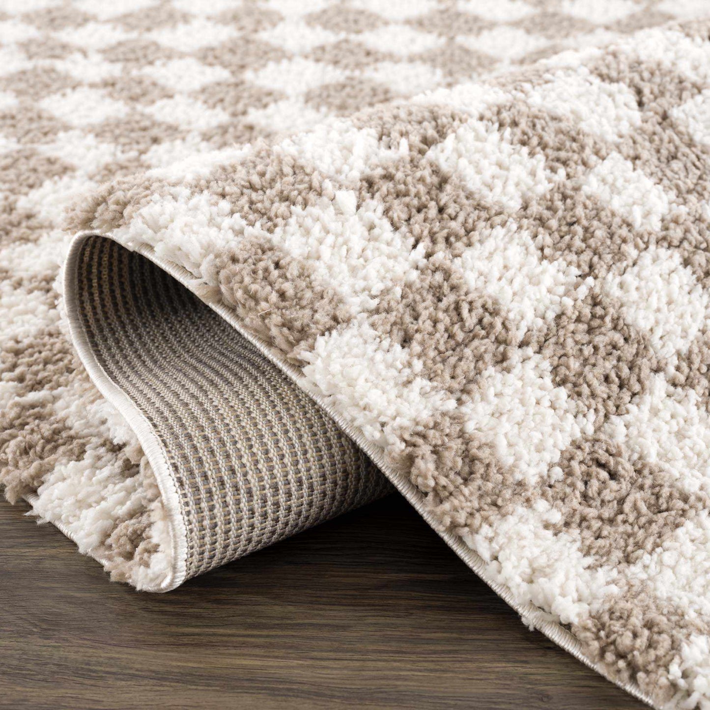 Kieu Taupe Checkered Shag Rug
