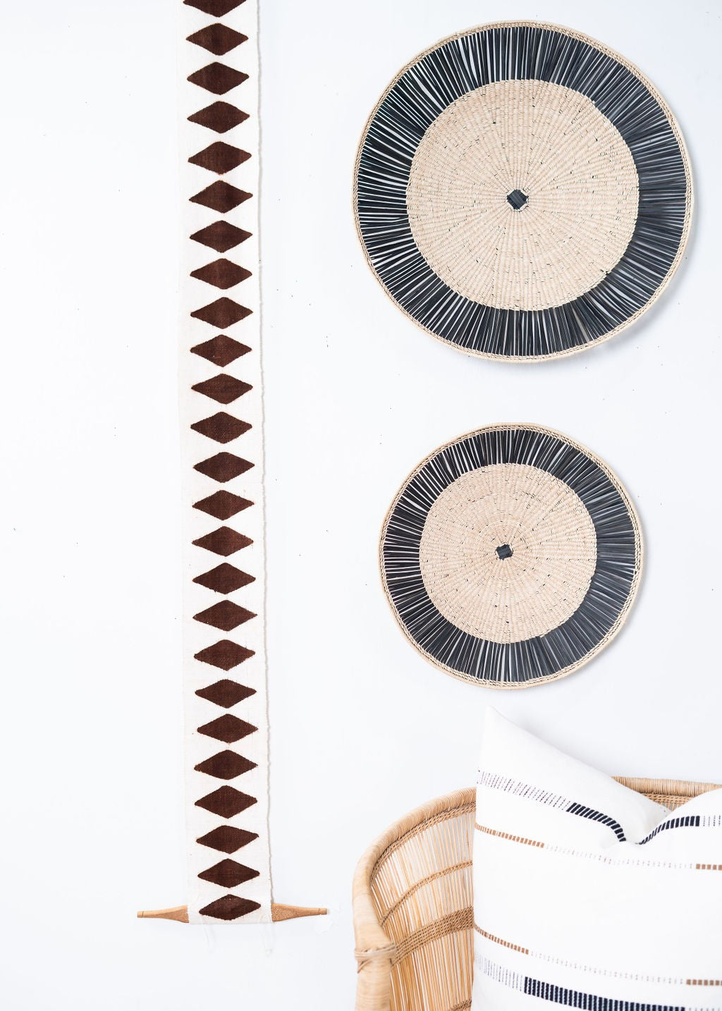 Balance Bogolan Wall Totem in White with Brown Diamonds