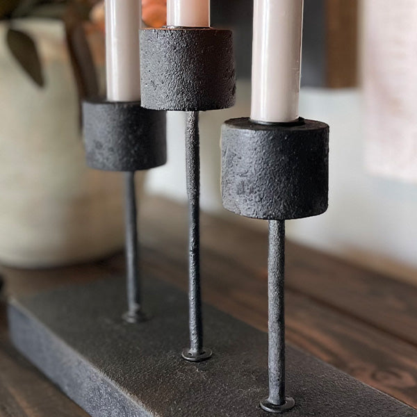 Distressed Black Metal Candle Holder