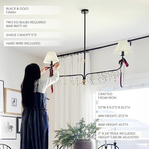 61 Inch Two Shade Linear Iron Pendant