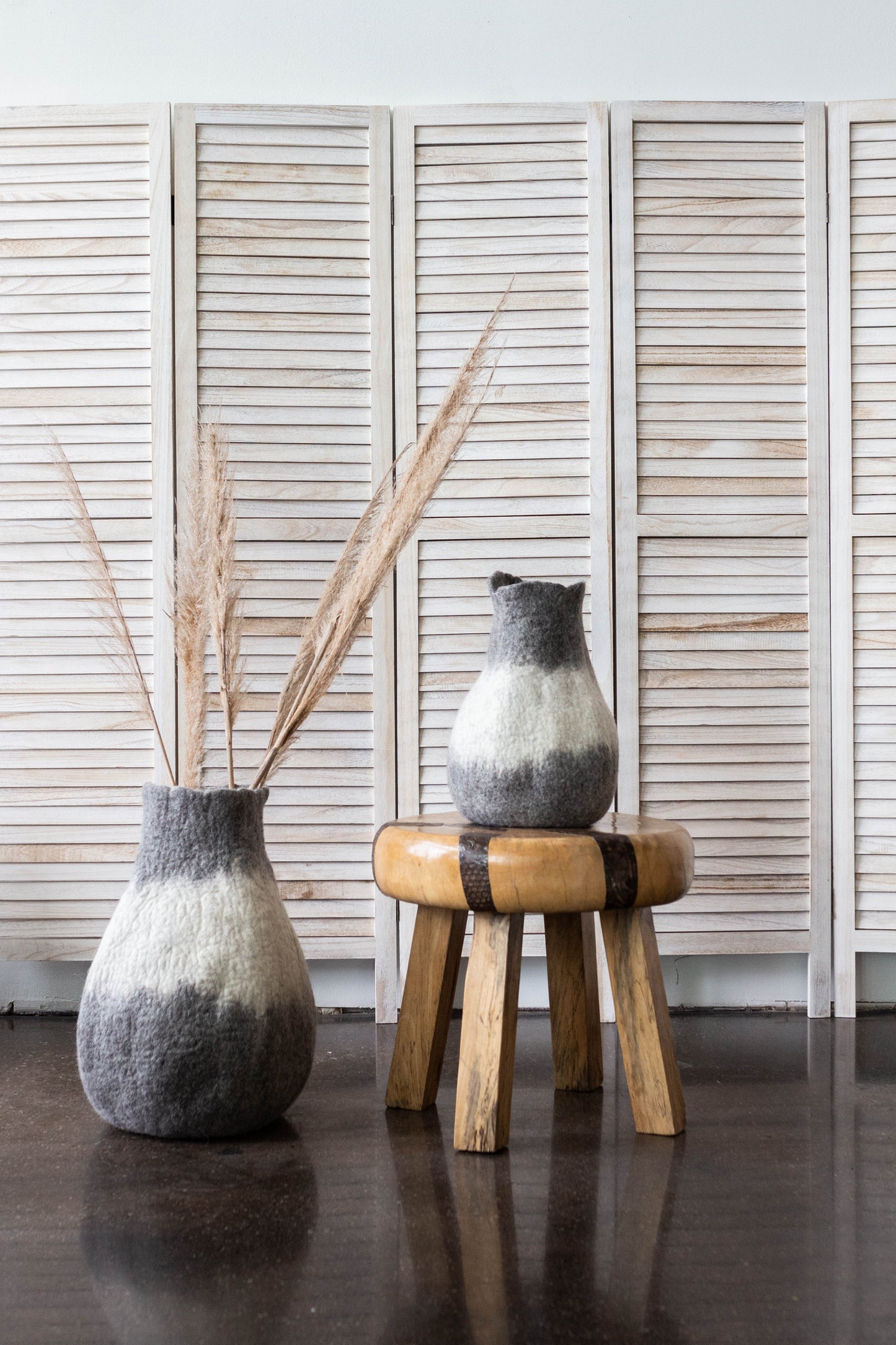 Eclipse Charcoal and Ivory Wool Gourd Basket