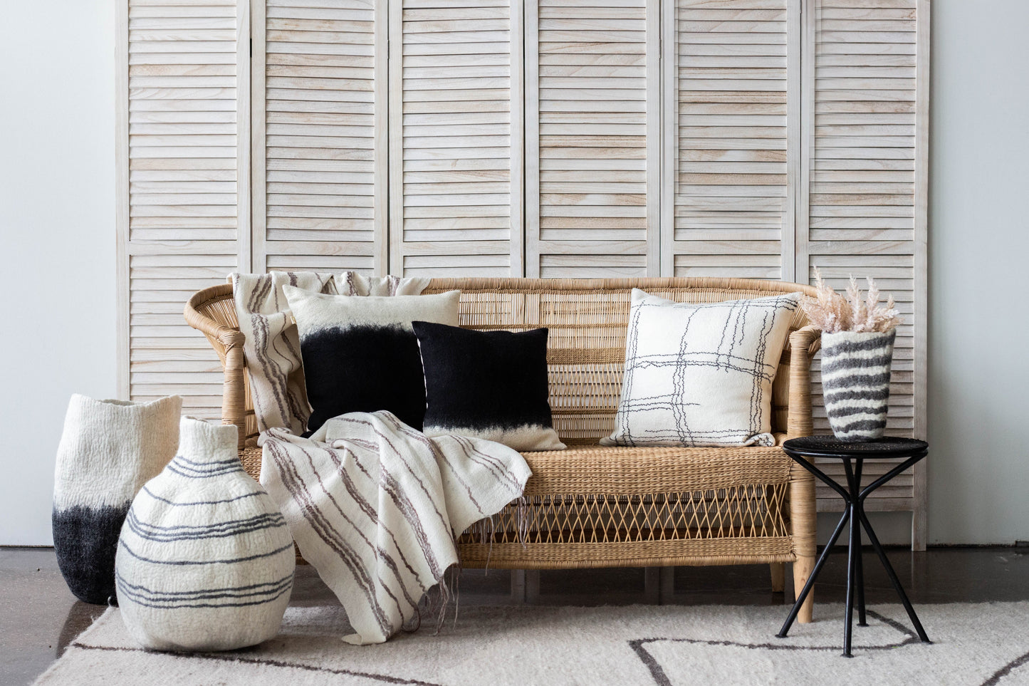 Eclipse Black & White Wool Floor Vase