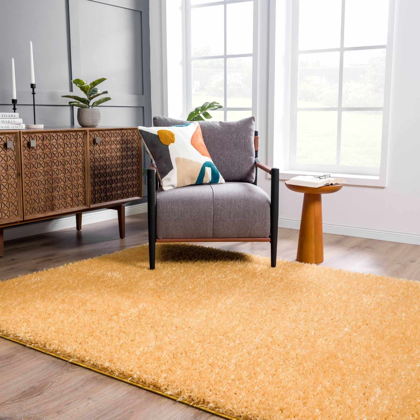 Faina Gold Yellow Washable Shag Rug