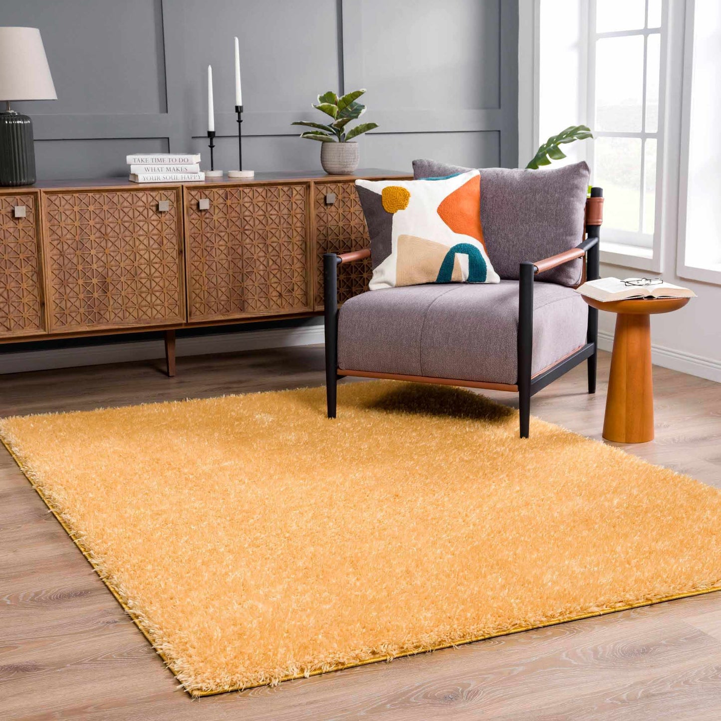 Faina Gold Yellow Washable Shag Rug