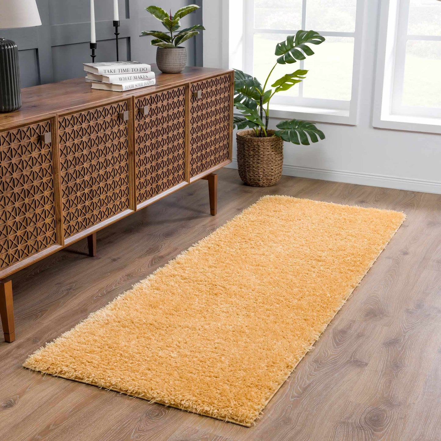 Faina Gold Yellow Washable Shag Rug
