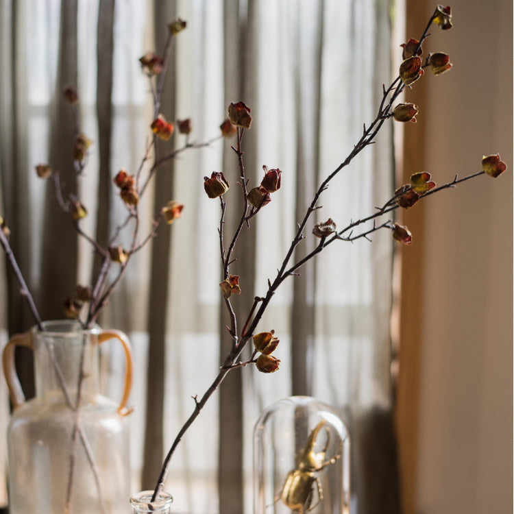 Faux  Silk Artificial Hibiscus Flower Stem Dry 35.4" Tall