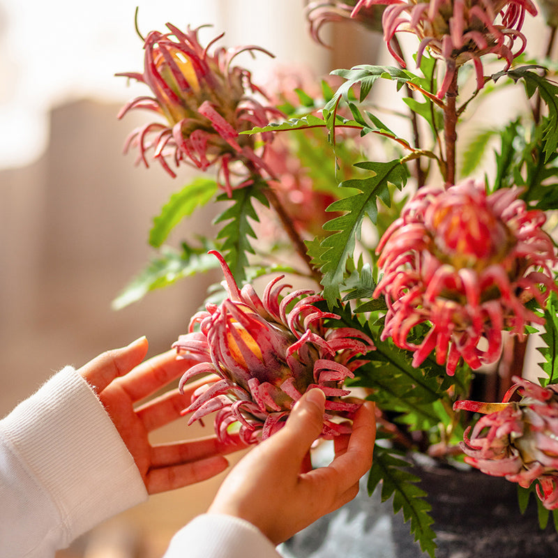 Red Flame Protea Artificial Flower Stem 31" Tall