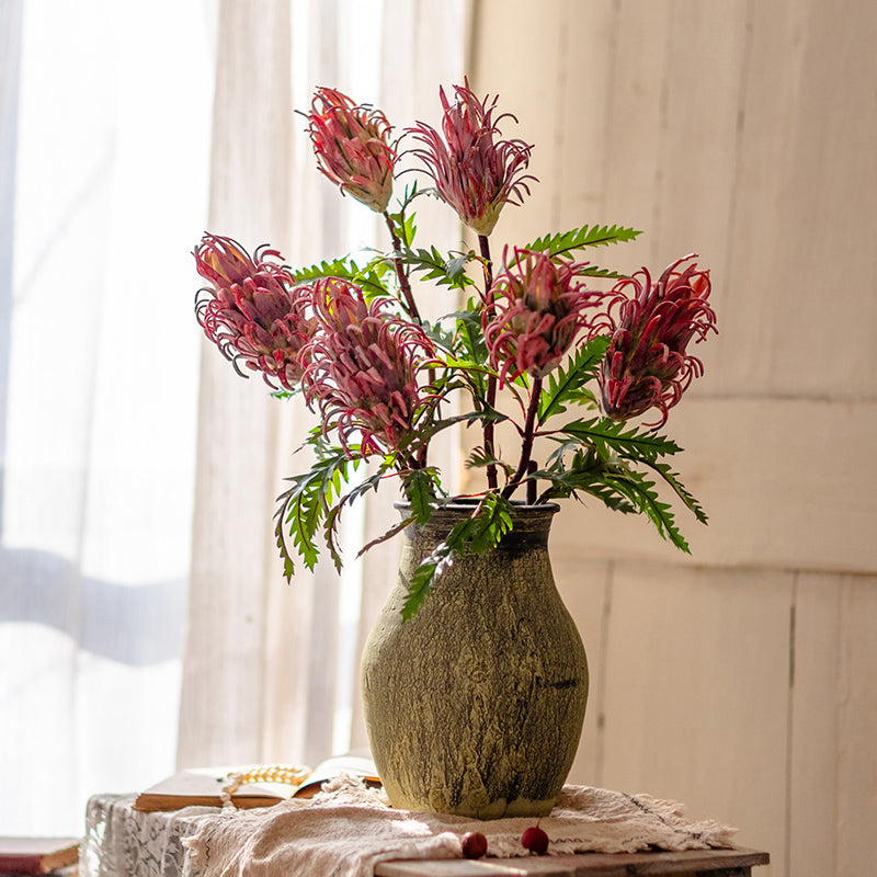 Red Flame Protea Artificial Flower Stem 31" Tall