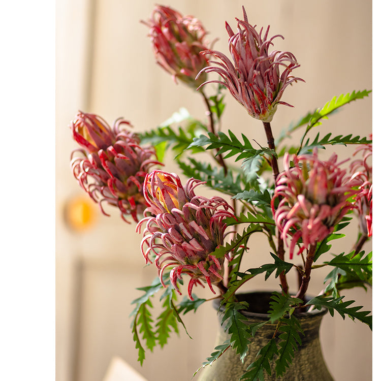 Red Flame Protea Artificial Flower Stem 31" Tall
