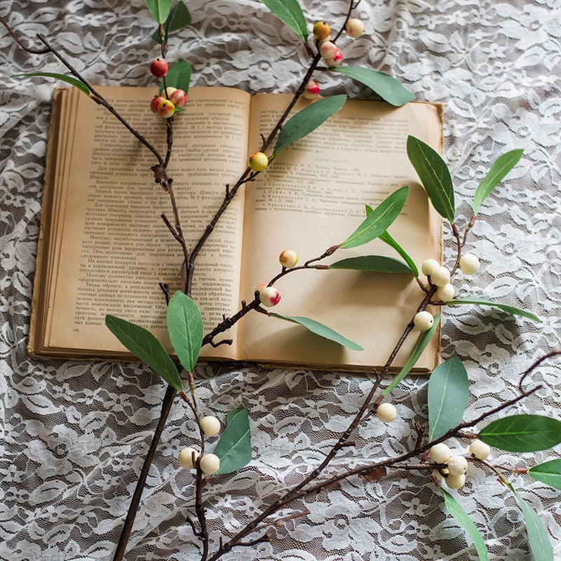 Artificial Fruit Snow Berry Leaf Stem 28" Tall Silk Plant