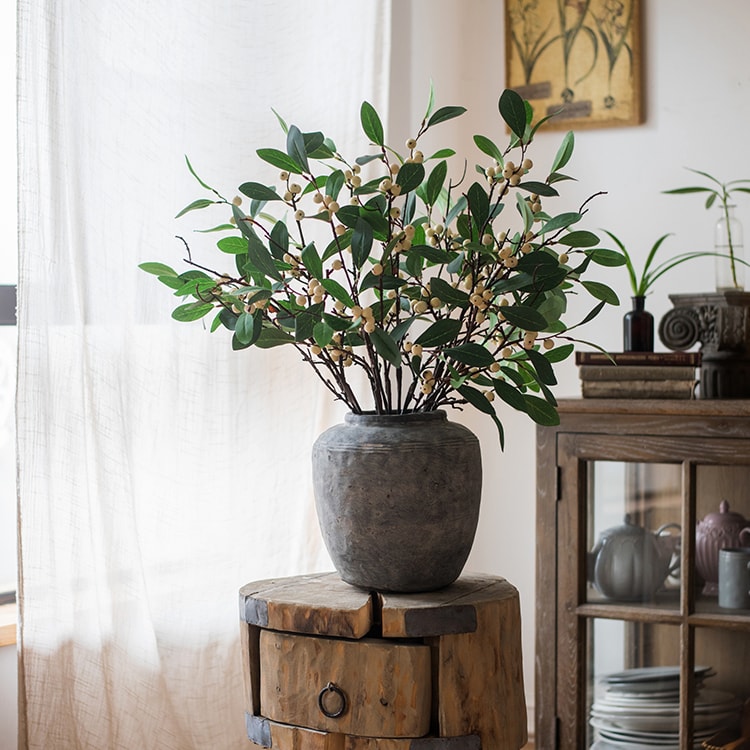 Artificial Fruit Snow Berry Leaf Stem 28" Tall Silk Plant