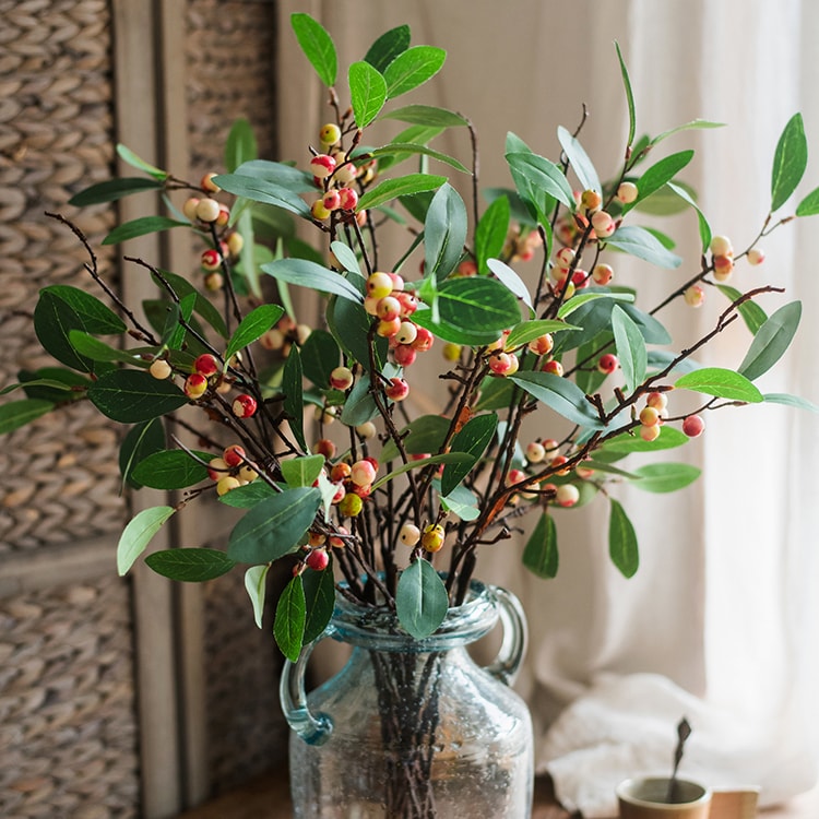 Artificial Fruit Snow Berry Leaf Stem 28" Tall Silk Plant