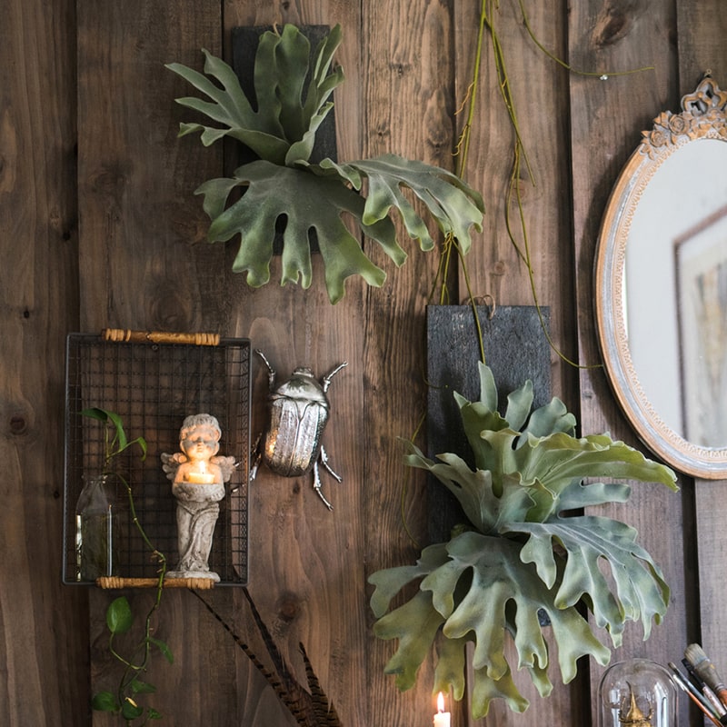 Artificial Faux Fern Madagascar Staghorn Wood Board Hanging