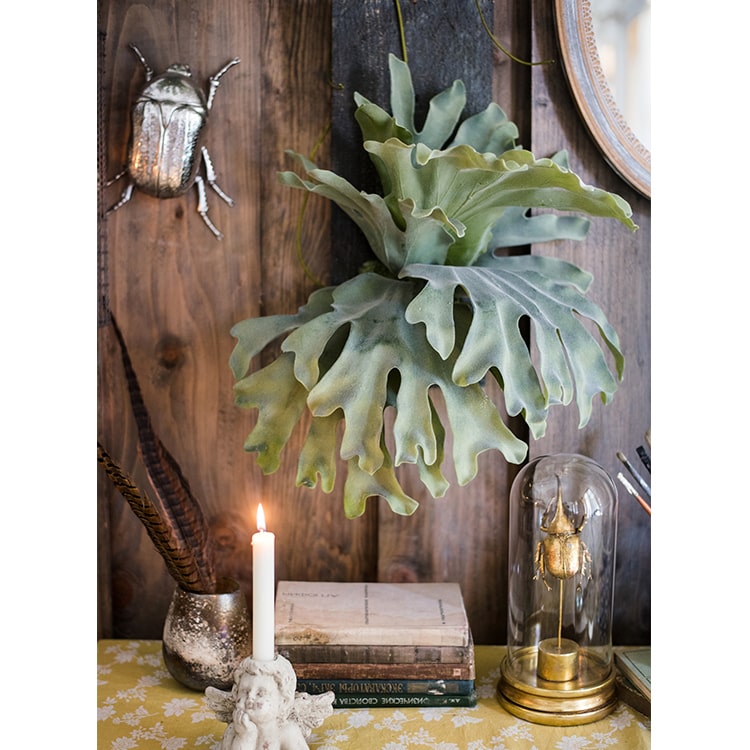 Artificial Faux Fern Madagascar Staghorn Wood Board Hanging