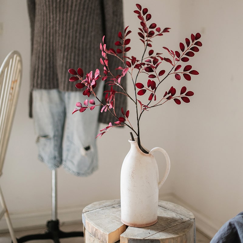 Artificial Red Tzu Tan Leaf Stem 42" Tall Faux