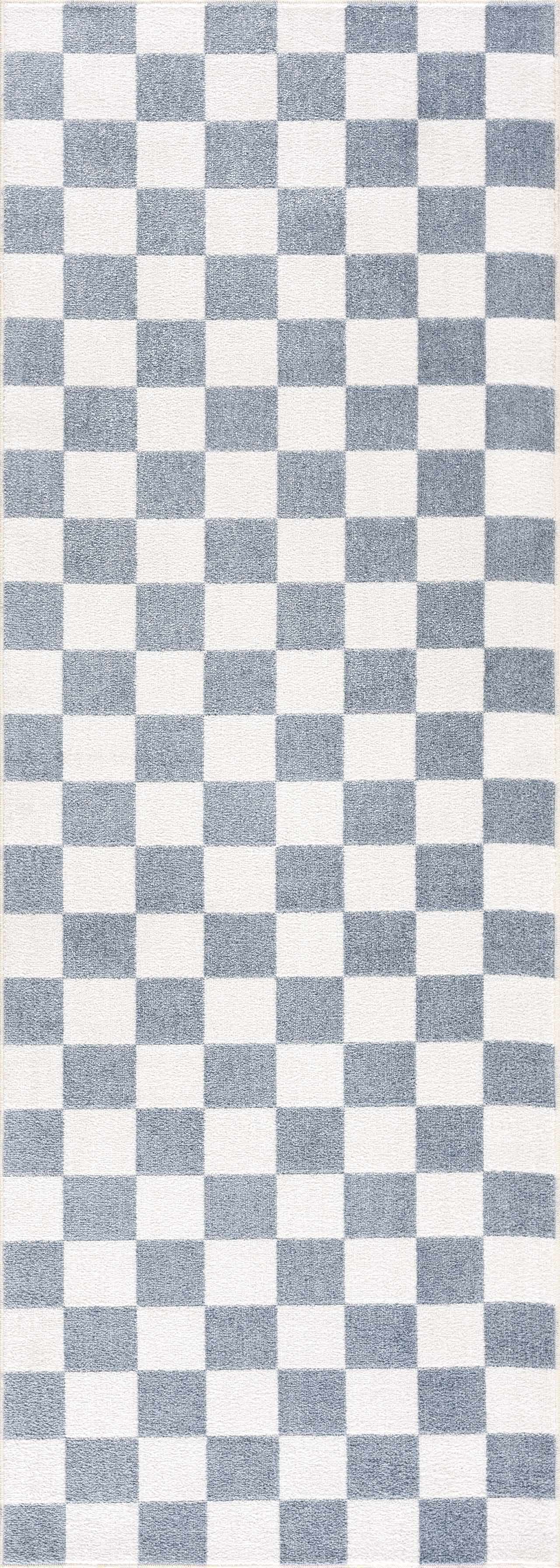 Brone Blue Checkered Washable Rug