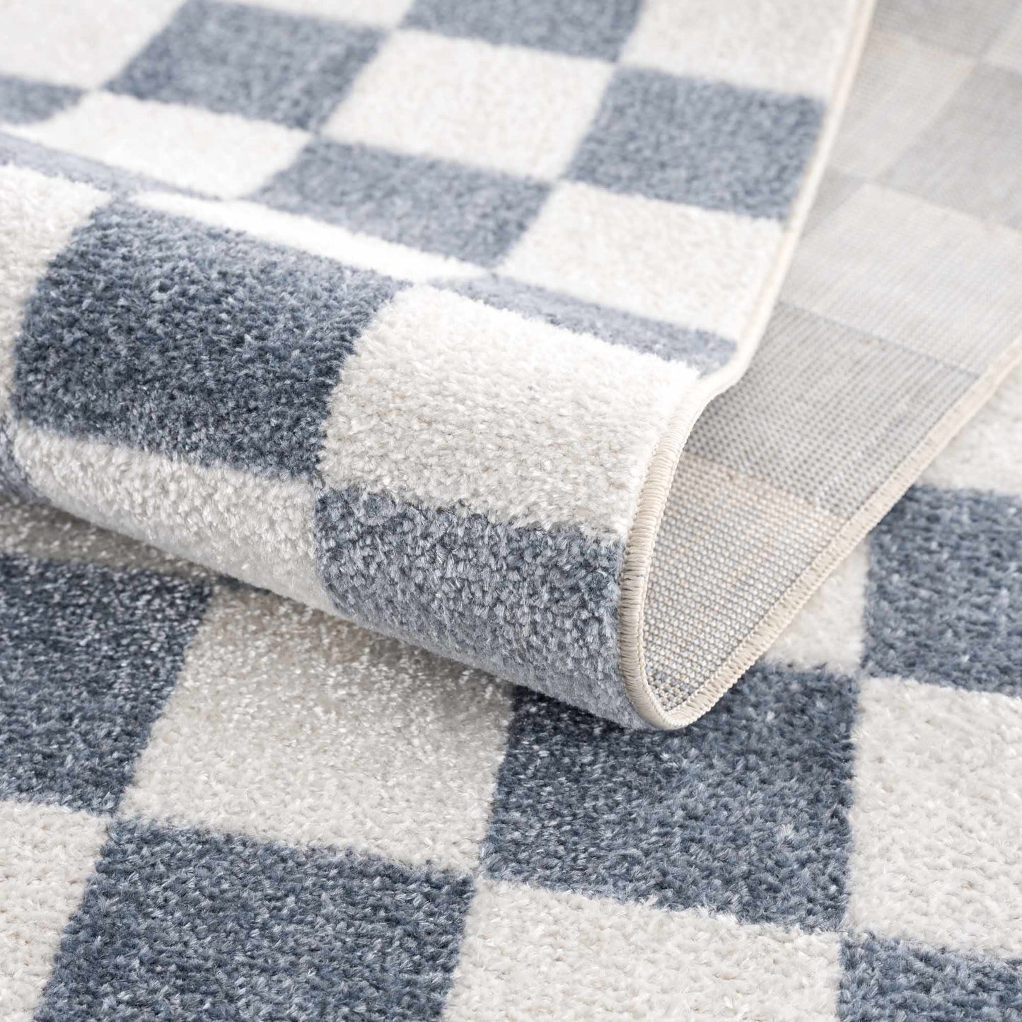 Brone Blue Checkered Washable Rug