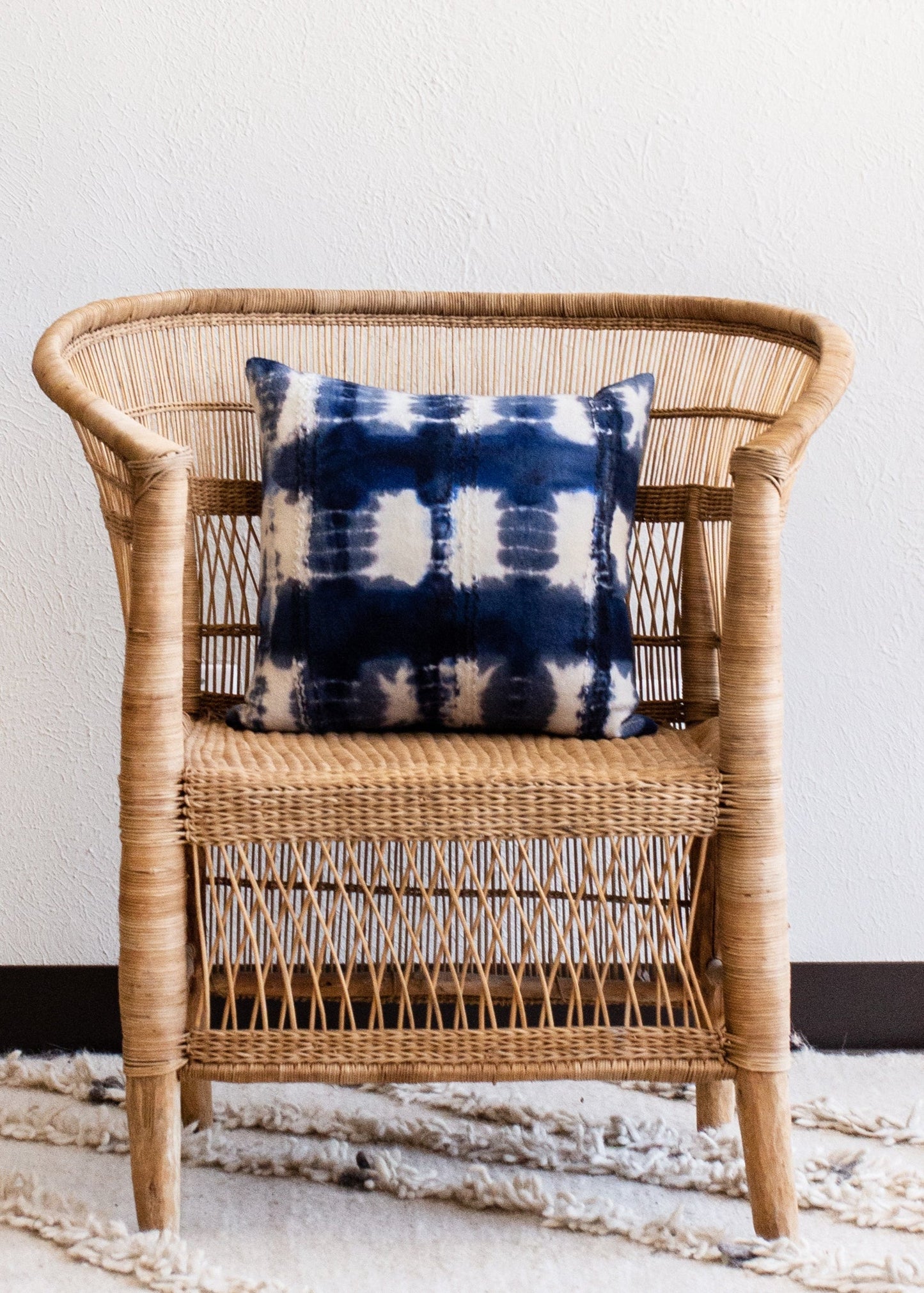 Adire Tie-Dye Wool Blue Indigo Throw Pillow