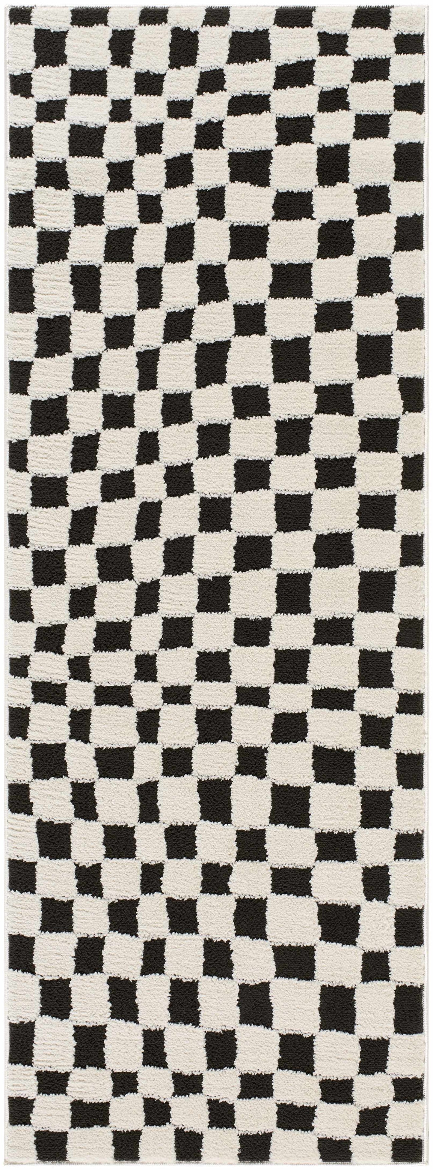 Lajos Black & White Checkered Plush Rug