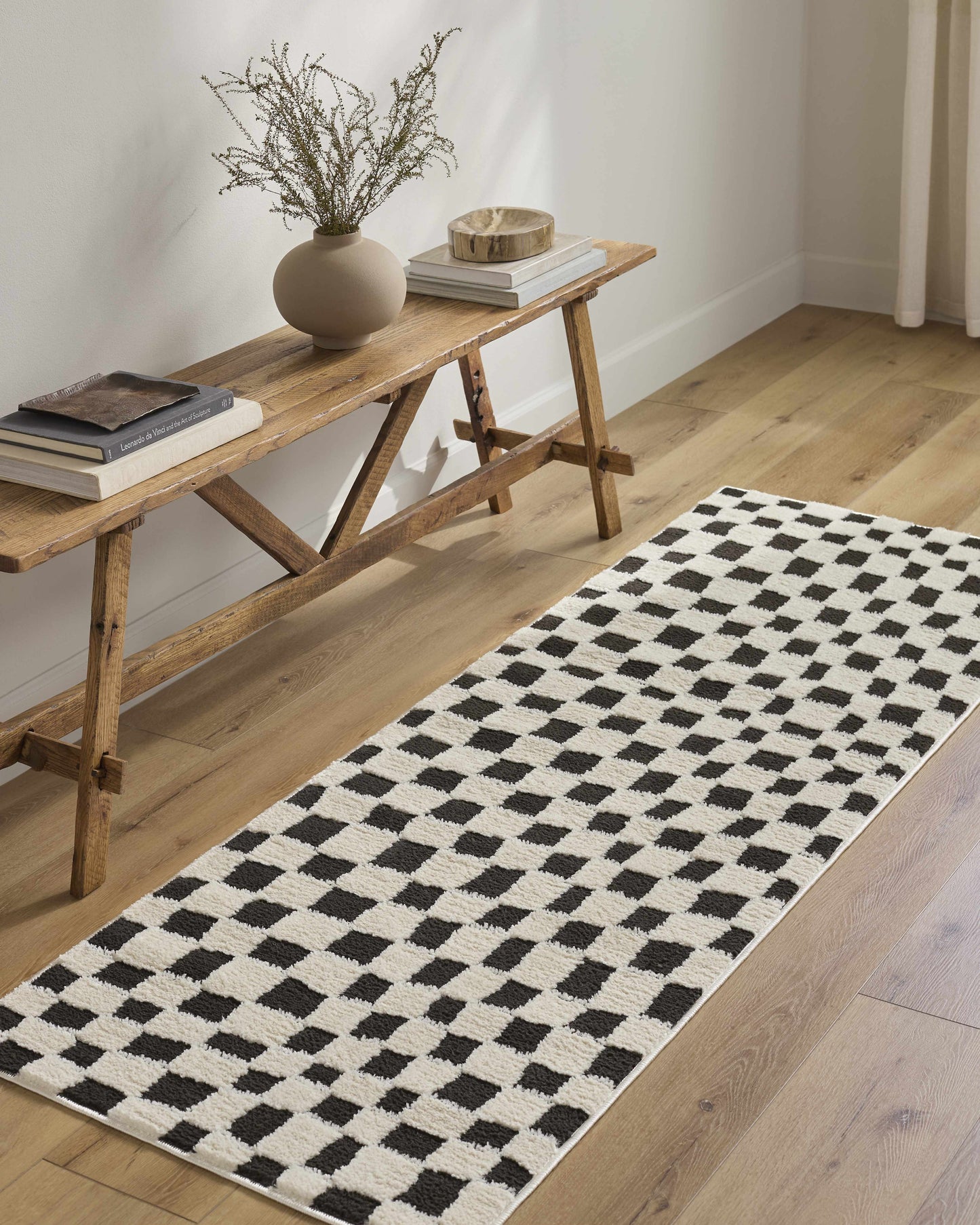 Lajos Black & White Checkered Plush Rug