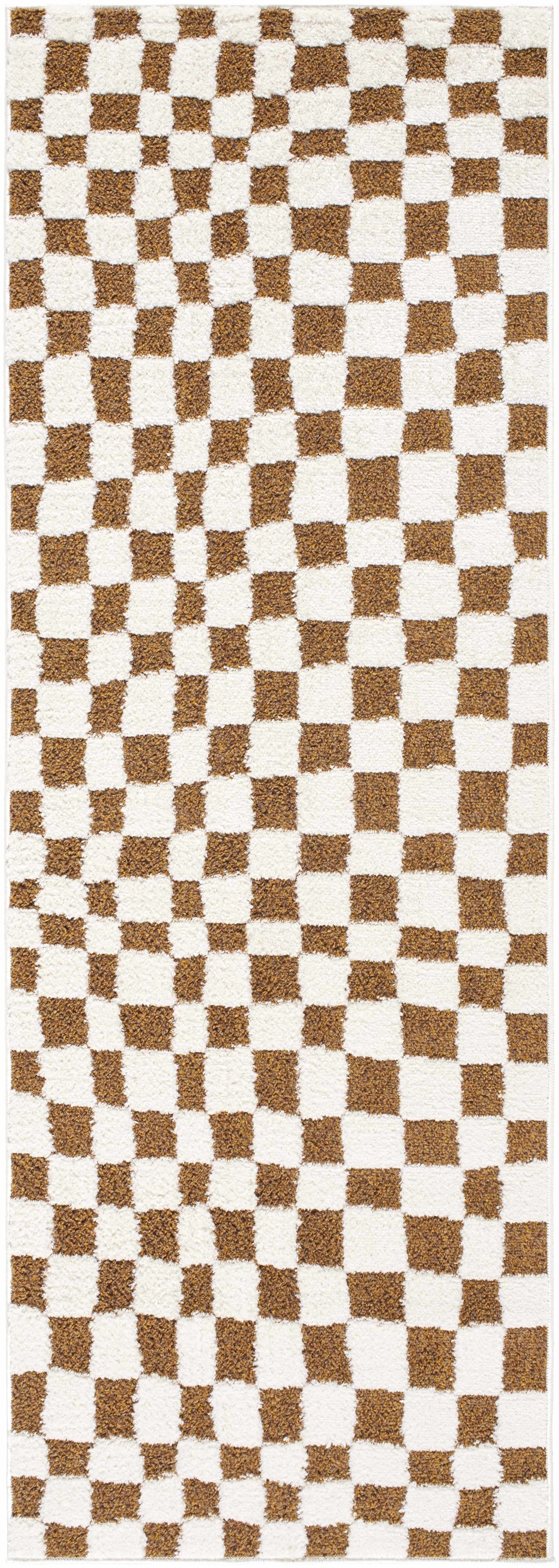 Lajos Brown Checkered Shag Rug