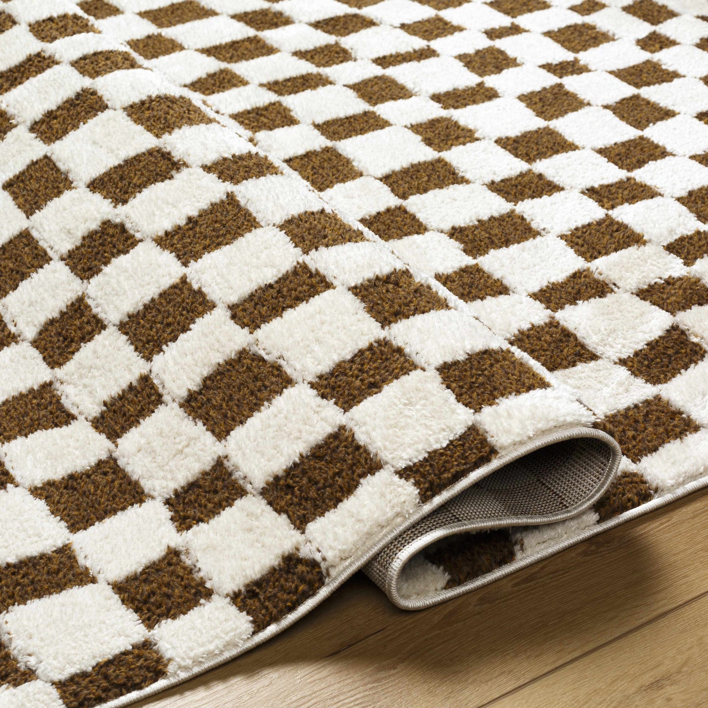 Lajos Brown Checkered Shag Rug