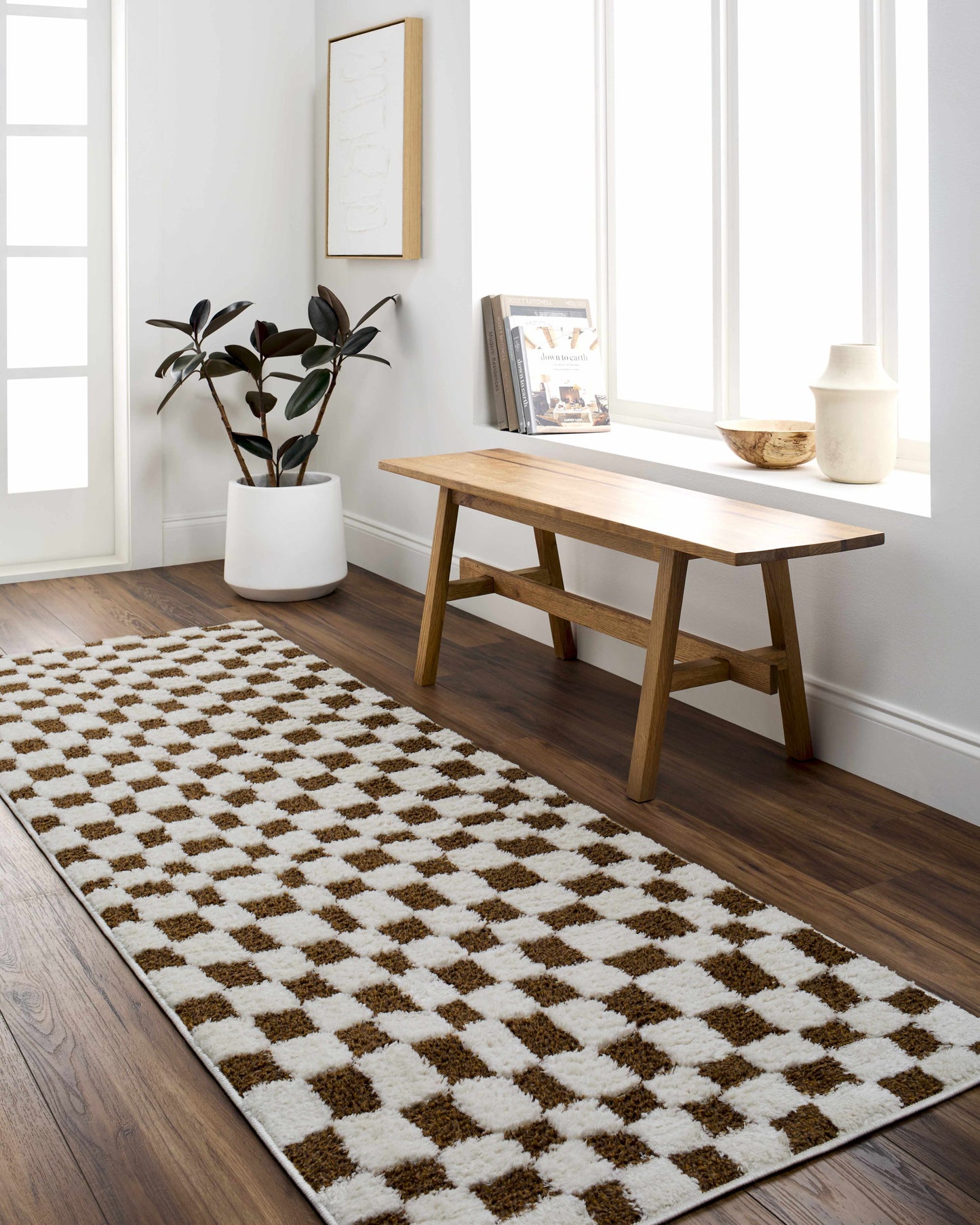 Lajos Brown Checkered Shag Rug