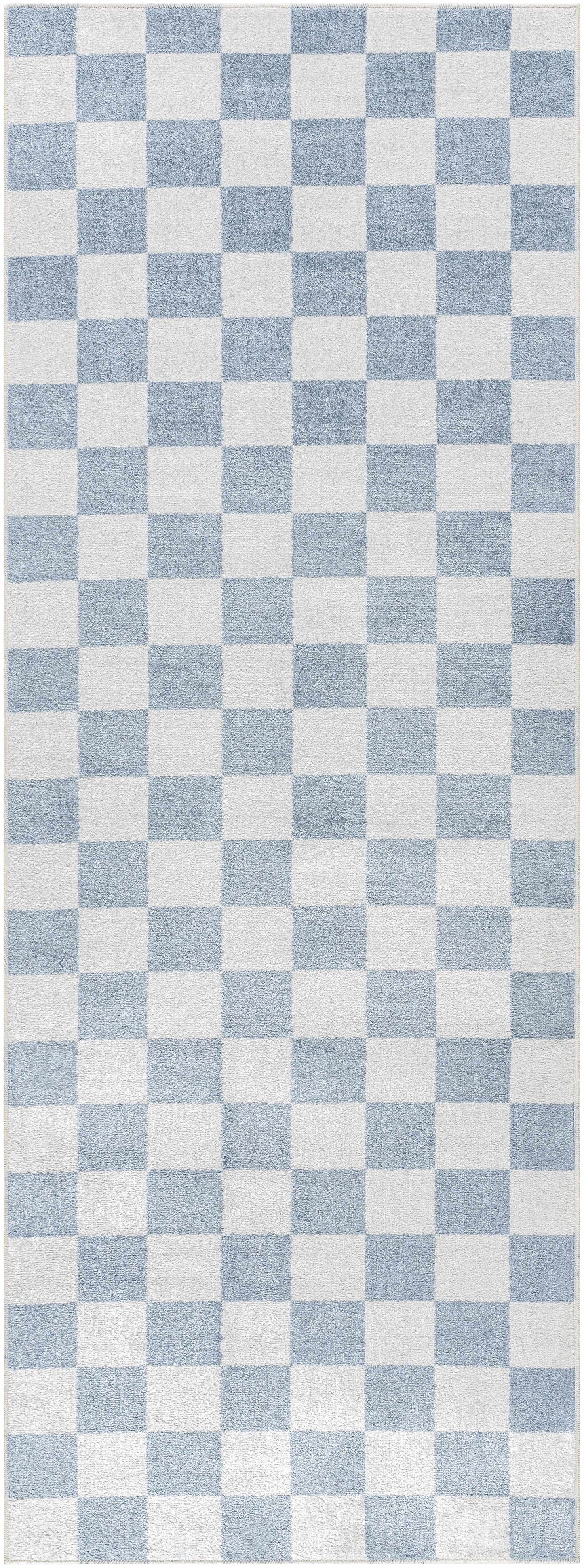 Brone Blue Checkered Washable Rug