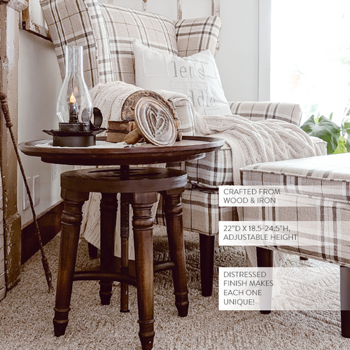Adjustable Swivel Wooden Side Table