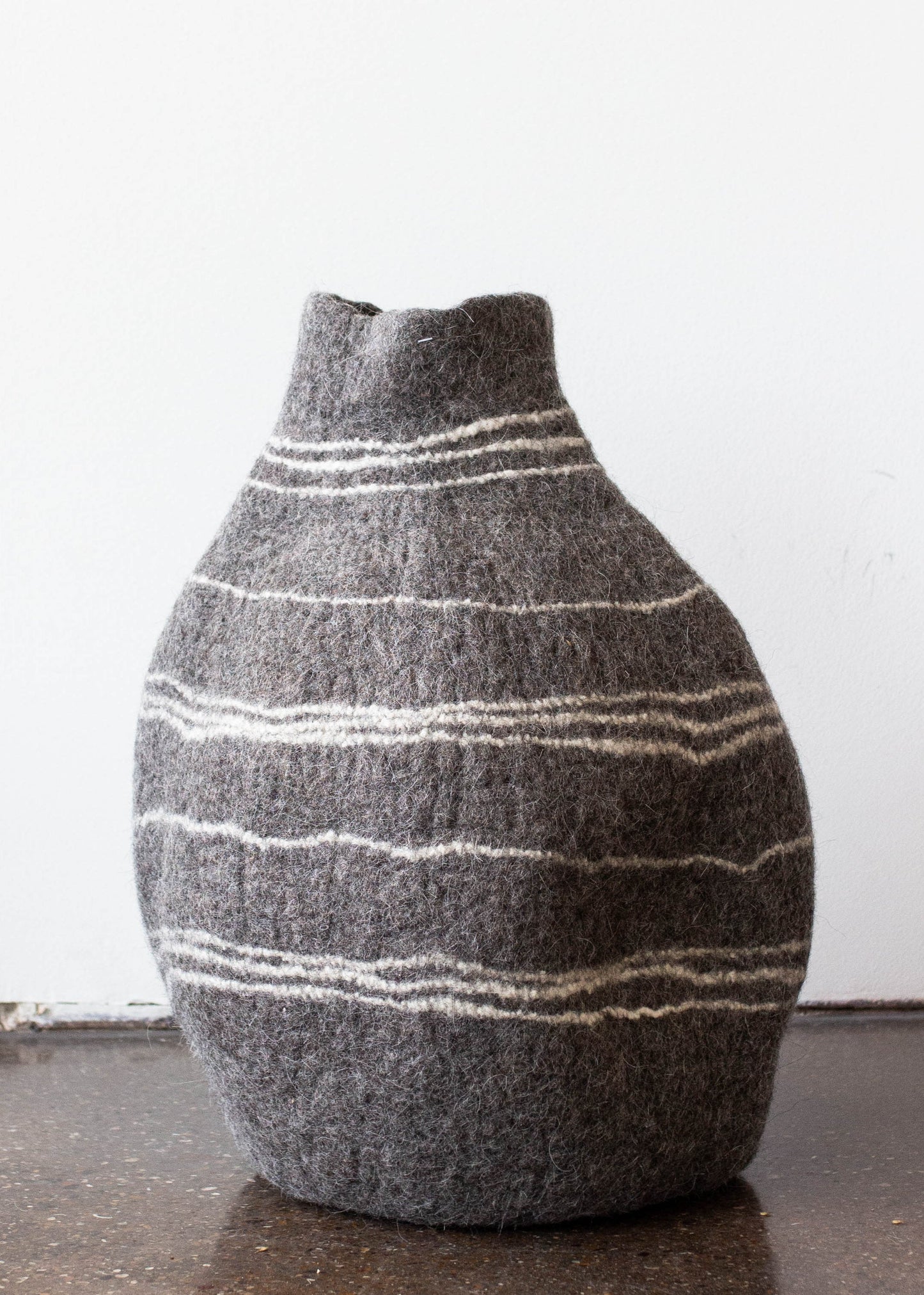 Tribal Lines Grey Hand-Felted Wool Gourd Basket