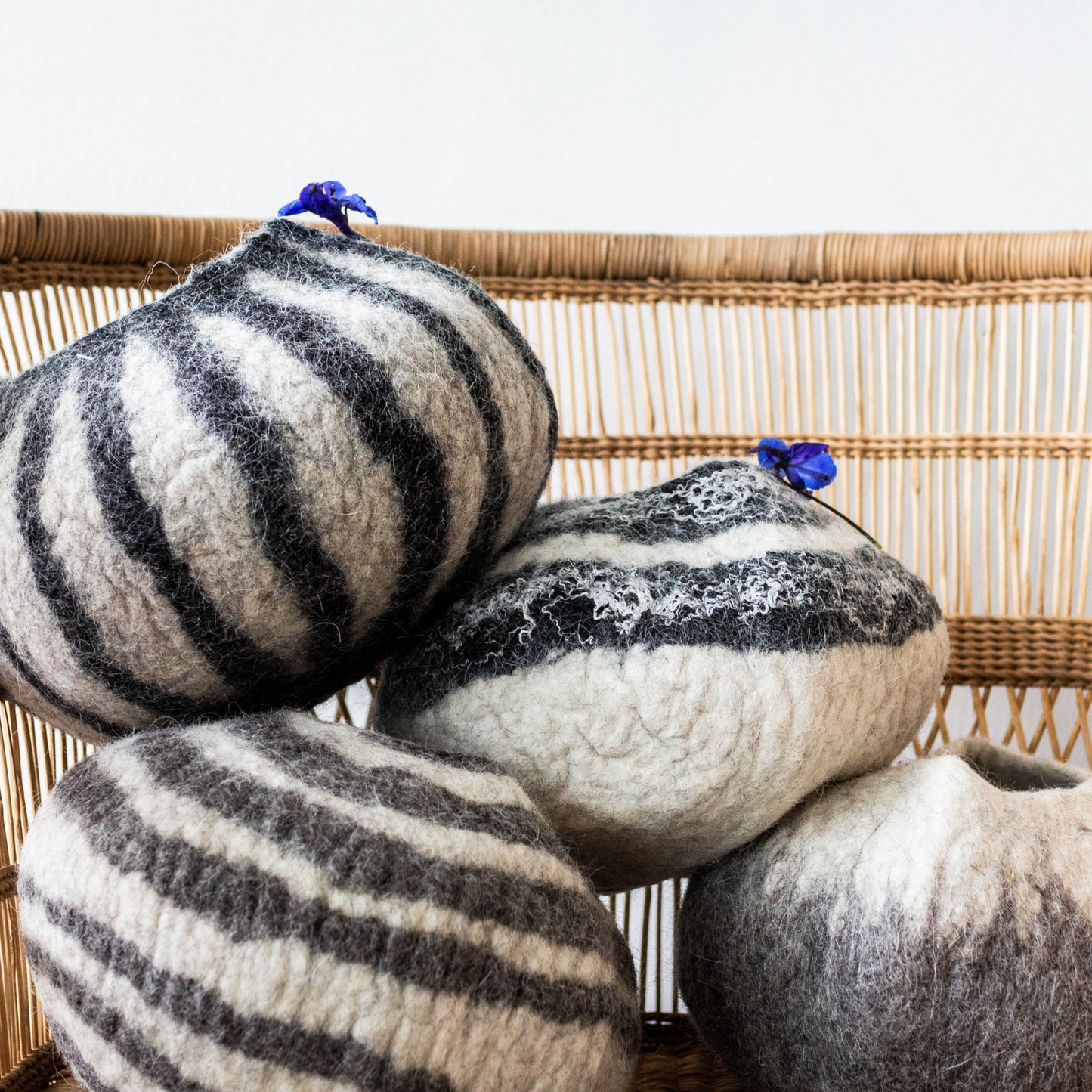 Grey Karakul Striped Decorative Wool Ukhamba Bowl