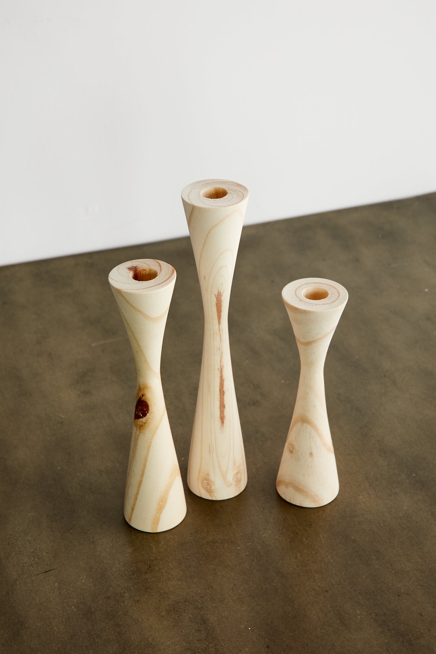 Geo Tapered Wooden Candlestick Holder