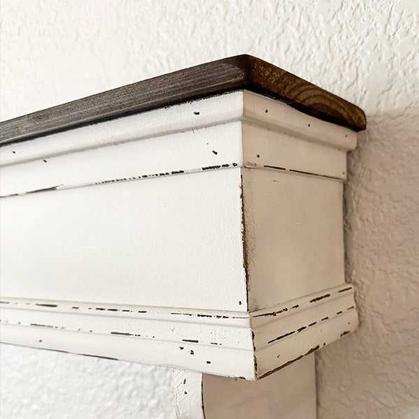 Distressed White Wood Wall Shelf