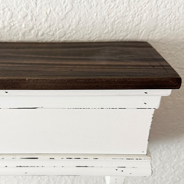Distressed White Wood Wall Shelf