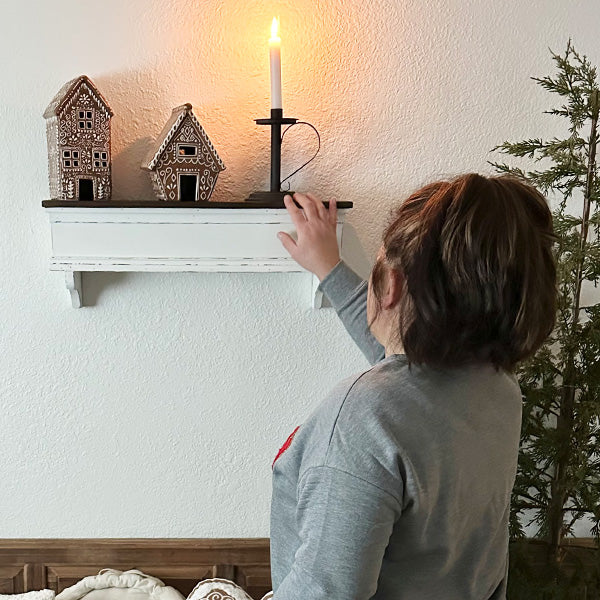 Distressed White Wood Wall Shelf